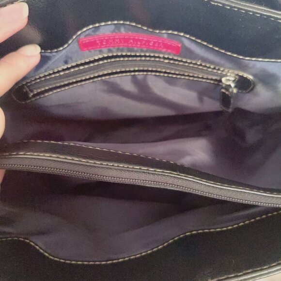 SOLD Tommy Hilfiger Logo Jacquard Leather Striped Tote Bag in Gray and Black - Picture 7 of 10